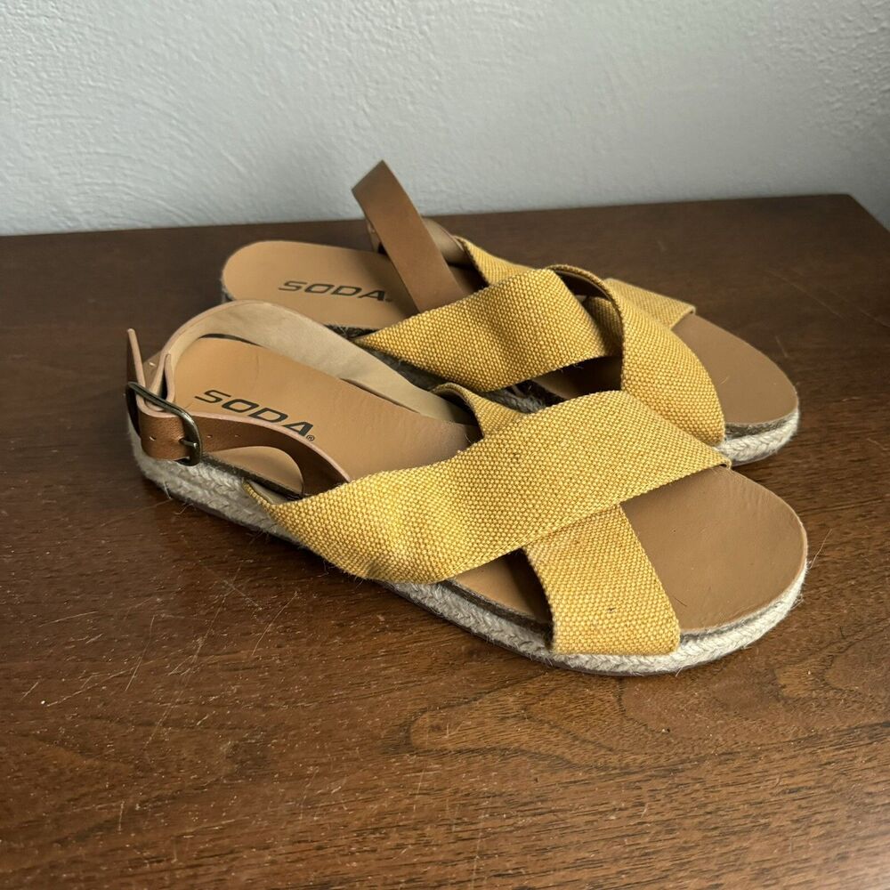 Soda Women Open Toe Ankle Strap Espadrille Sandals Sz 6 Yellow Cross